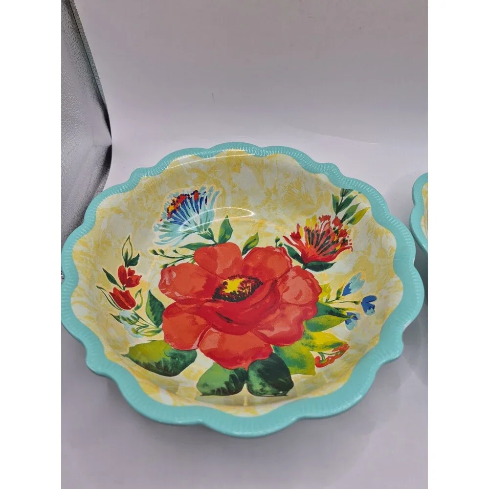 Pioneer Woman Delaney Teal Melamine Serving Bowl 9